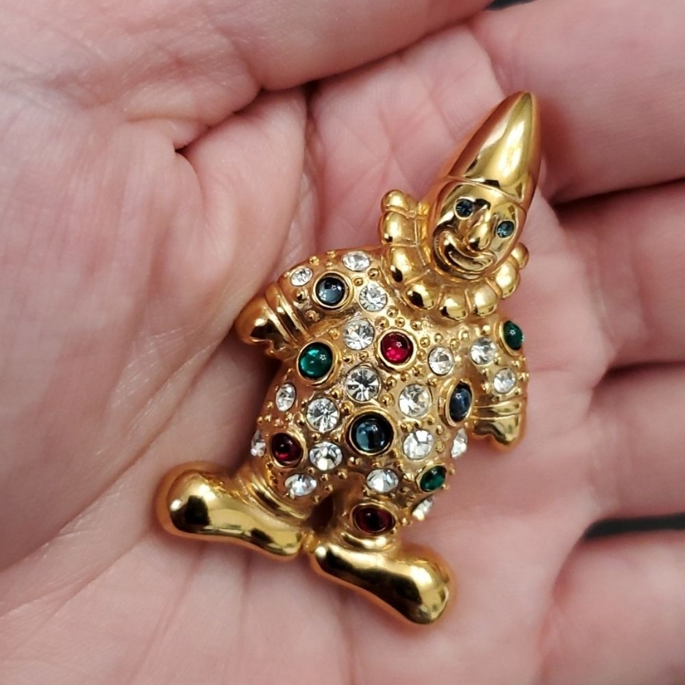 Krementz vintage 14K gold plated clown brooch